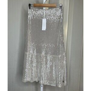 The White Company White Label Sequin Midi Skirt Pale Gray  Size 6 NWT